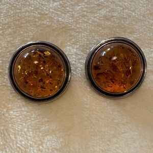 Amber Stud Earrings with Silver Accents